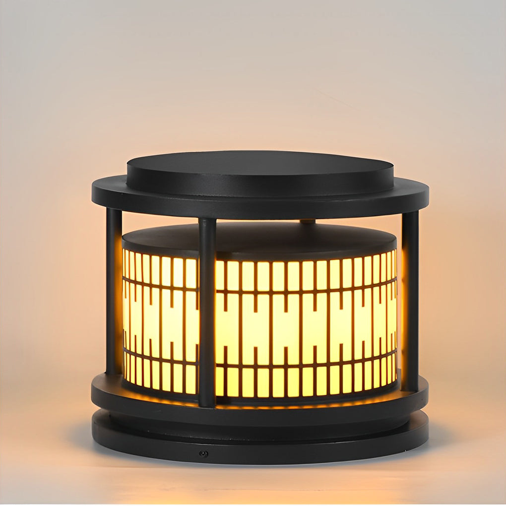 Waterproof Solar Fence Post Lights Retro Pattern Black LED Outdoor Pillar Lantern for Villa Garden