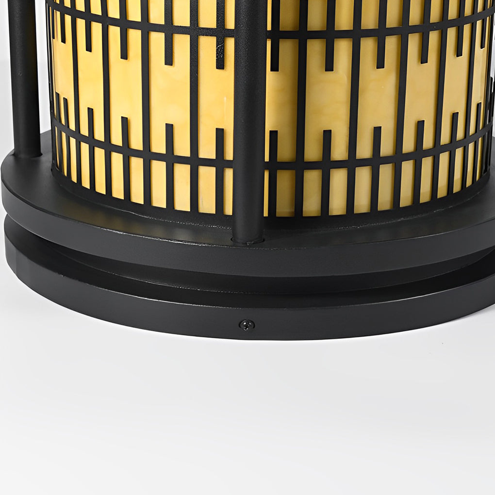 Waterproof Solar Fence Post Lights Retro Pattern Black LED Outdoor Pillar Lantern for Villa Garden