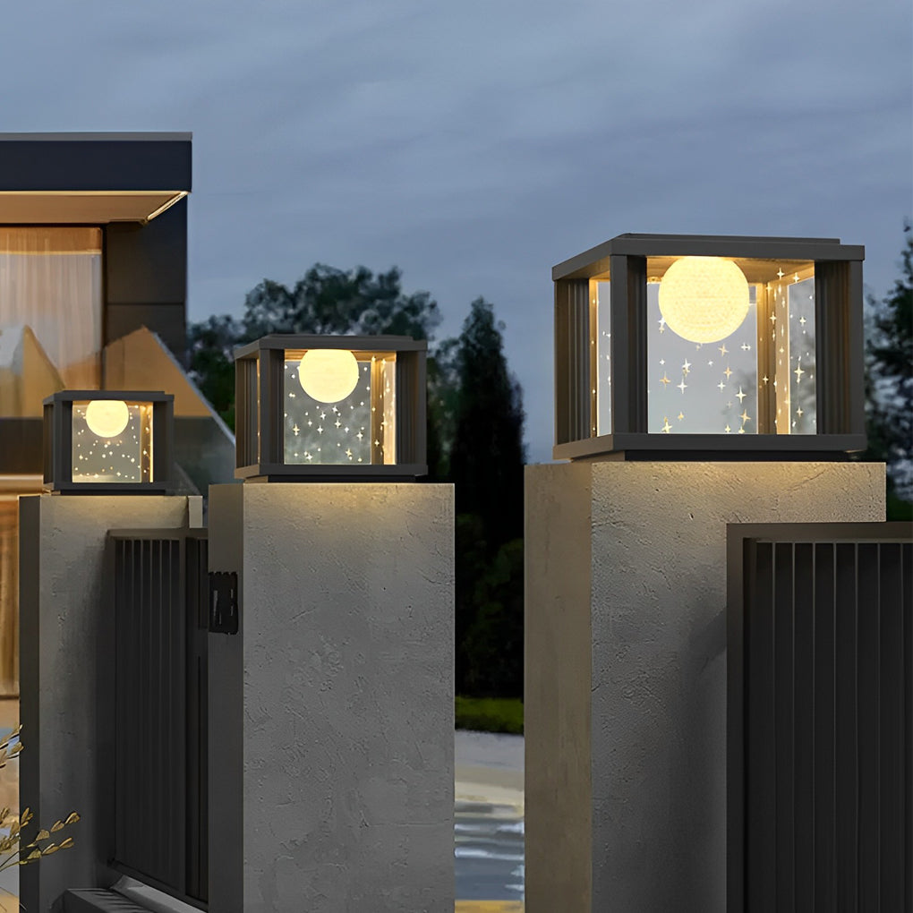 Waterproof Solar Powered Crystal Glass Ball Pillar Light LED Outdoor Garden Fence Post Lamp