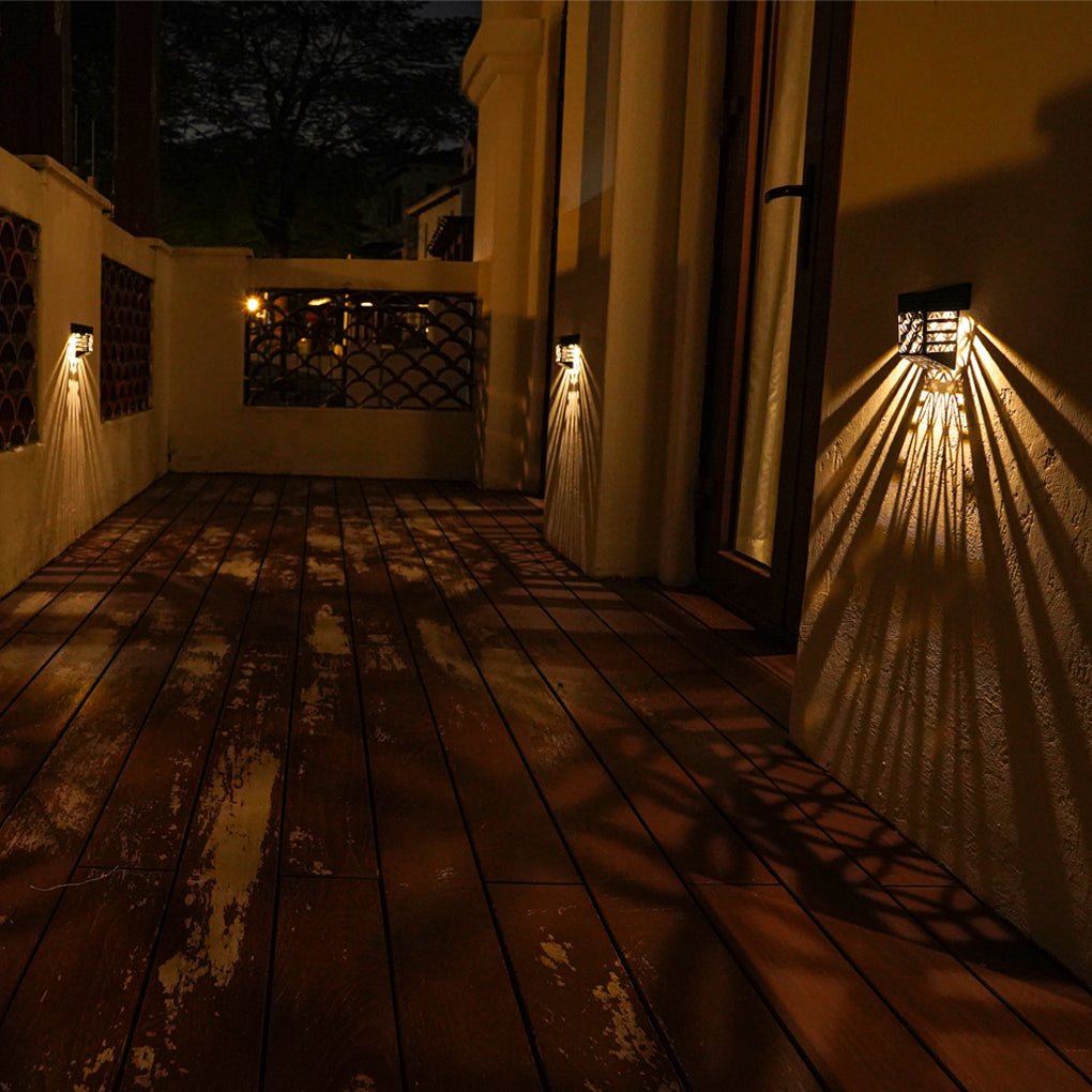Waterproof Solar Powered Hollow Pattern Outdoor Wall Sconce for Garden Fence Lighting