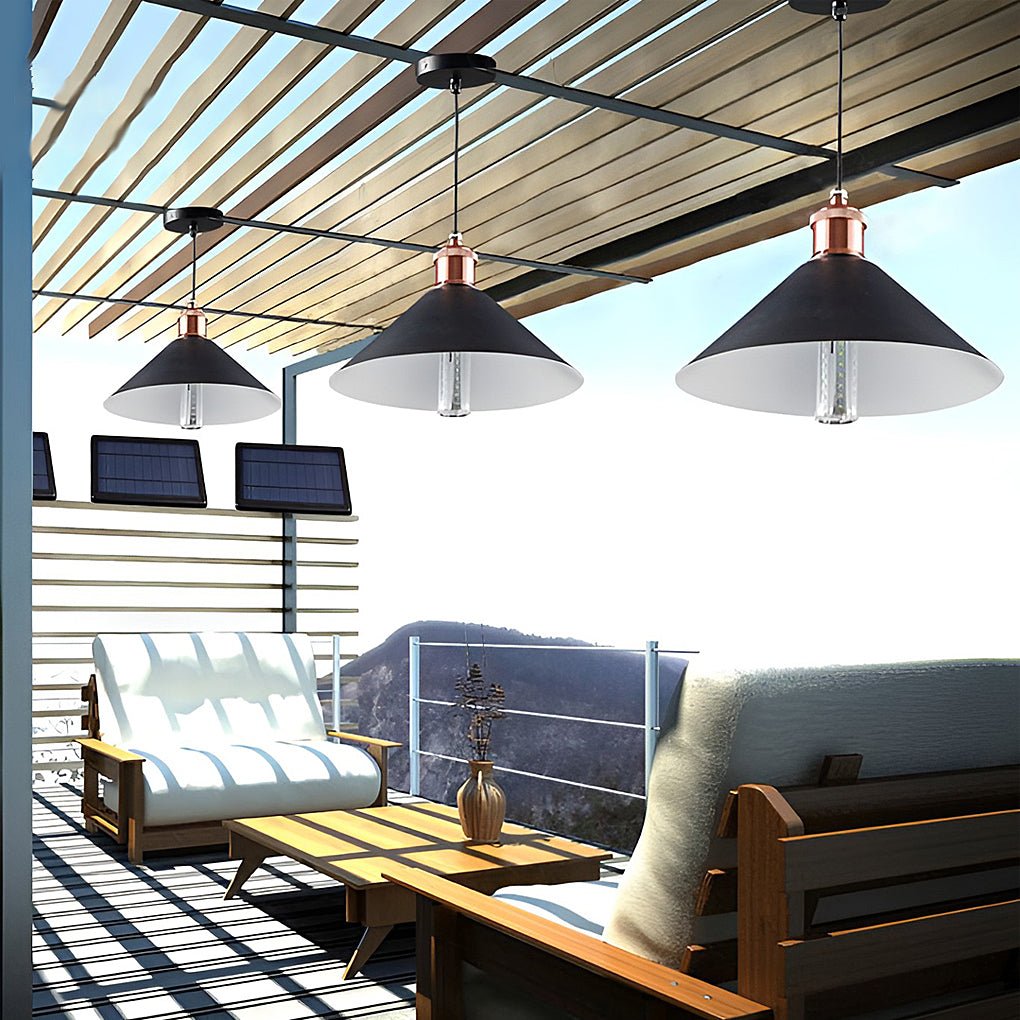 Waterproof Solar Powered LED Pendant Light Hanging Conical Garden Lamp with Dual Color Modes