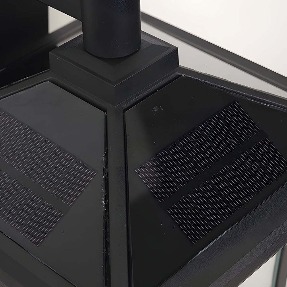 Waterproof Solar Powered Outdoor Wall Sconce Black Aluminum and Glass Exterior Garden Lantern
