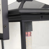 Waterproof Solar Powered Outdoor Wall Sconce Black Aluminum and Glass Exterior Garden Lantern