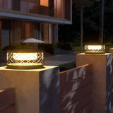 Waterproof Solar Powered Post Cap Lights Modern Black Round Outdoor Fence Lanterns for Deck and Garden