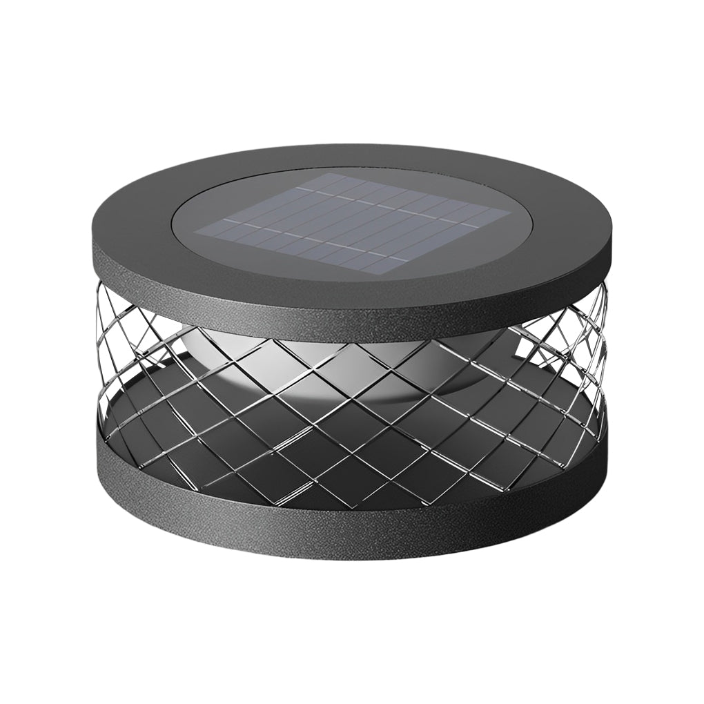 Waterproof Solar Powered Post Cap Lights Modern Black Round Outdoor Fence Lanterns for Deck and Garden