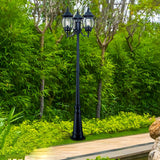 Waterproof Triple Head European Garden Street Light Post for Yard and Path Lighting in Black