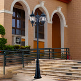 Waterproof Triple Head European Garden Street Light Post for Yard and Path Lighting in Black