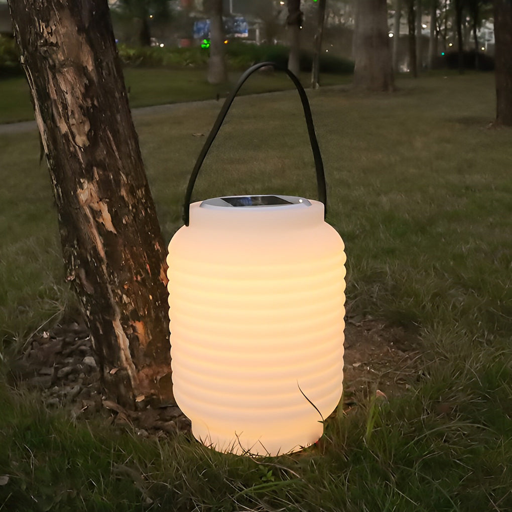 Waterproof White Solar LED Cylinder Camping Lantern Portable Outdoor Table Lamp with Remote