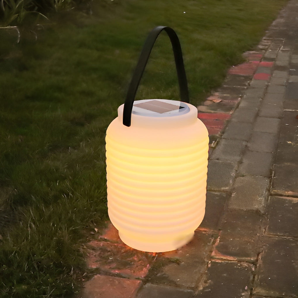 Waterproof White Solar LED Cylinder Camping Lantern Portable Outdoor Table Lamp with Remote
