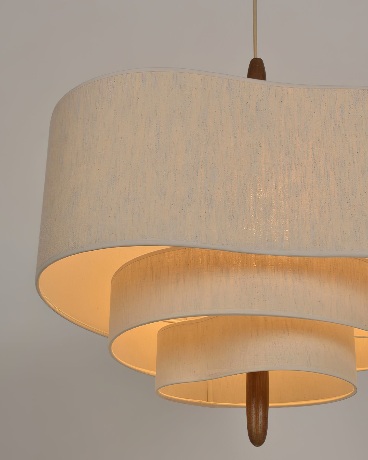 Wave Ladder Fabric Drum Pendant Light with Walnut Wood and Chrome Accents for Interior Lighting