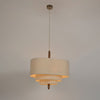 Wave Ladder Fabric Drum Pendant Light with Walnut Wood and Chrome Accents for Interior Lighting