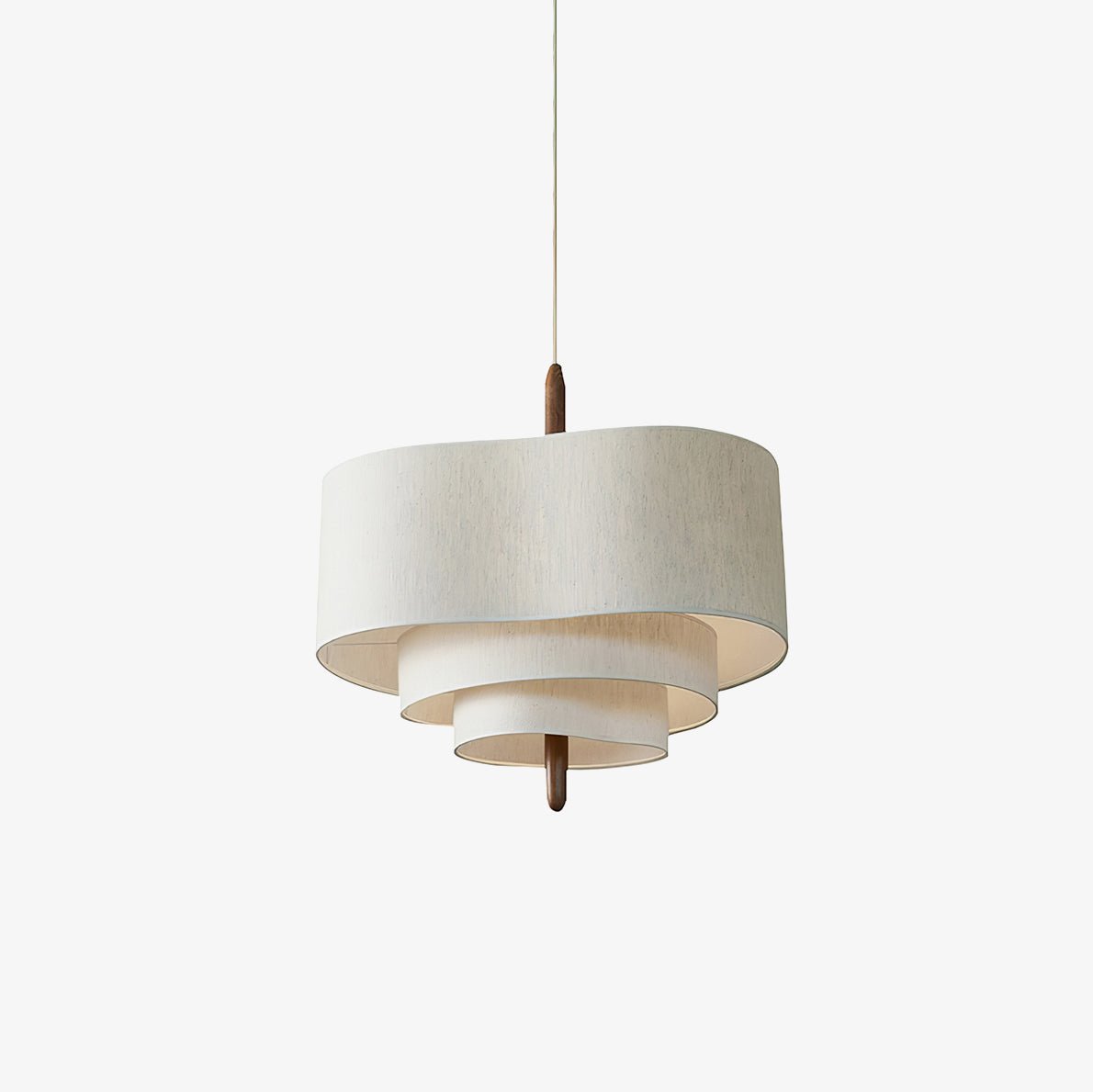 Wave Ladder Fabric Drum Pendant Light with Walnut Wood and Chrome Accents for Interior Lighting