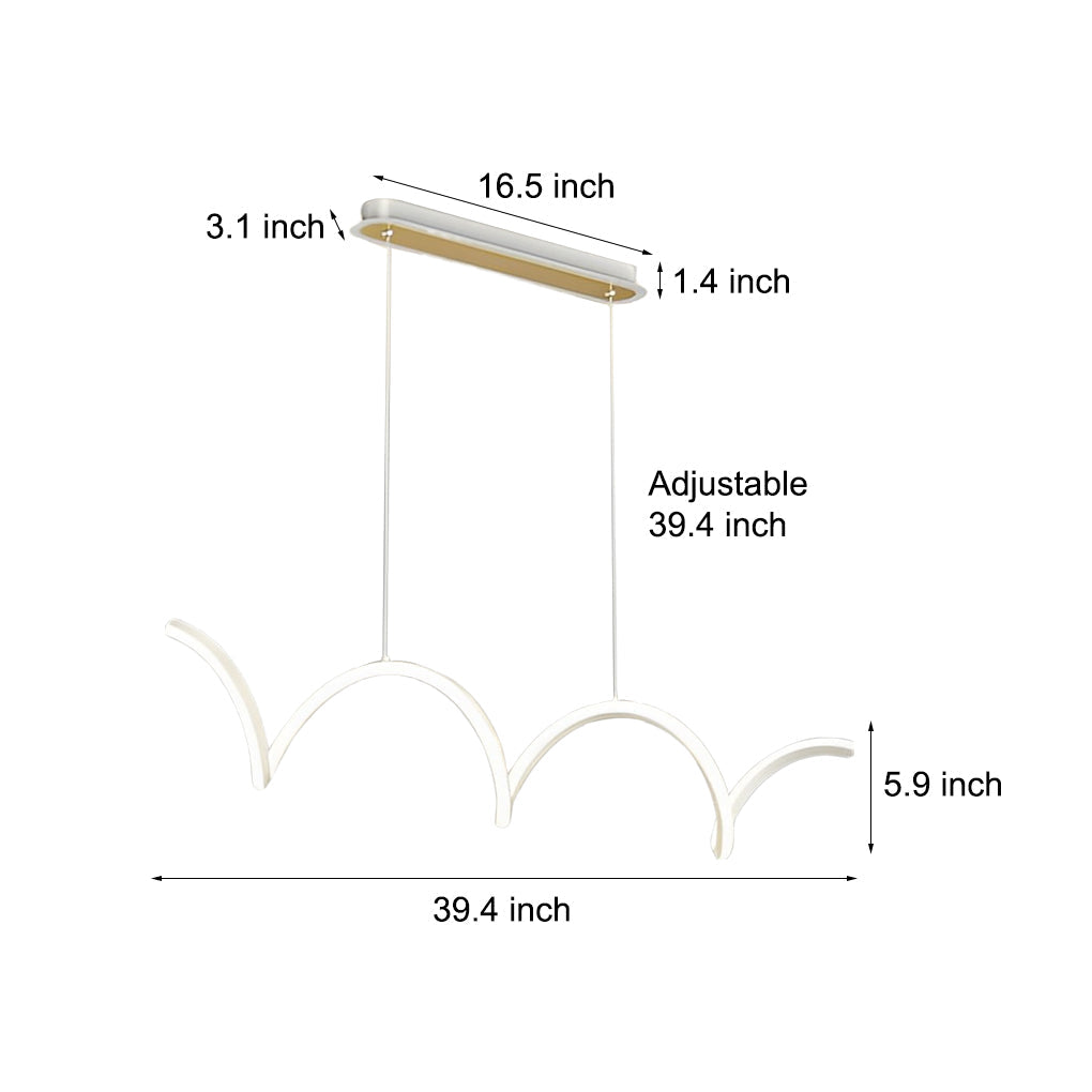 Wave Linear LED Chandelier Modern Dimmable Pendant Light for Dining Room and Kitchen