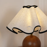 Wavecrest Modern Bedside Table Lamp with Wooden Base and Draped Linen Fabric Shade