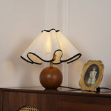 Wavecrest Modern Bedside Table Lamp with Wooden Base and Draped Linen Fabric Shade