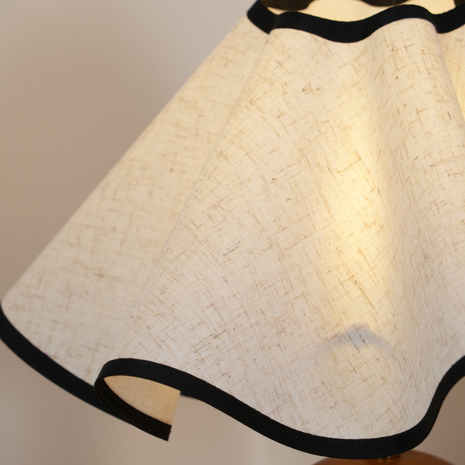 Wavecrest Modern Bedside Table Lamp with Wooden Base and Draped Linen Fabric Shade