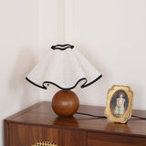 Wavecrest Modern Bedside Table Lamp with Wooden Base and Draped Linen Fabric Shade
