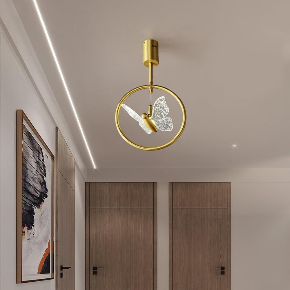 Elegant Butterfly Ring LED Semi Flush Mount Ceiling Light with Gold Copper Finish for Hallway