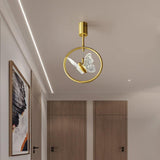 Elegant Butterfly Ring LED Semi Flush Mount Ceiling Light with Gold Copper Finish for Hallway
