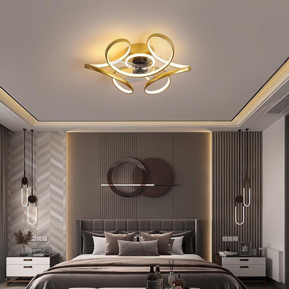 Modern Low Profile 3 Blade Cluster Ceiling Fan with Dimmable LED Lighting for Bedroom and Living Room