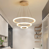 White 3 Ring Adjustable LED Chandelier Modern Circle Pendant Light for Living Room