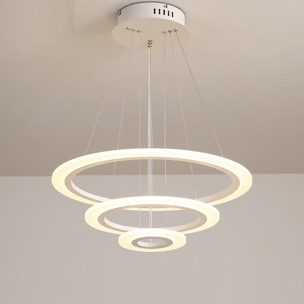 White 3 Ring Adjustable LED Chandelier Modern Circle Pendant Light for Living Room