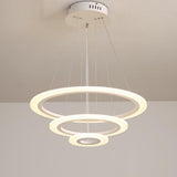 White 3 Ring Adjustable LED Chandelier Modern Circle Pendant Light for Living Room
