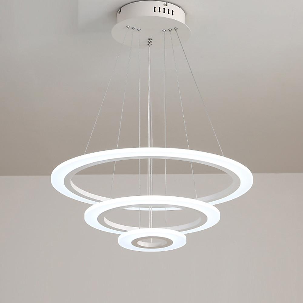 White 3 Ring Adjustable LED Chandelier Modern Circle Pendant Light for Living Room