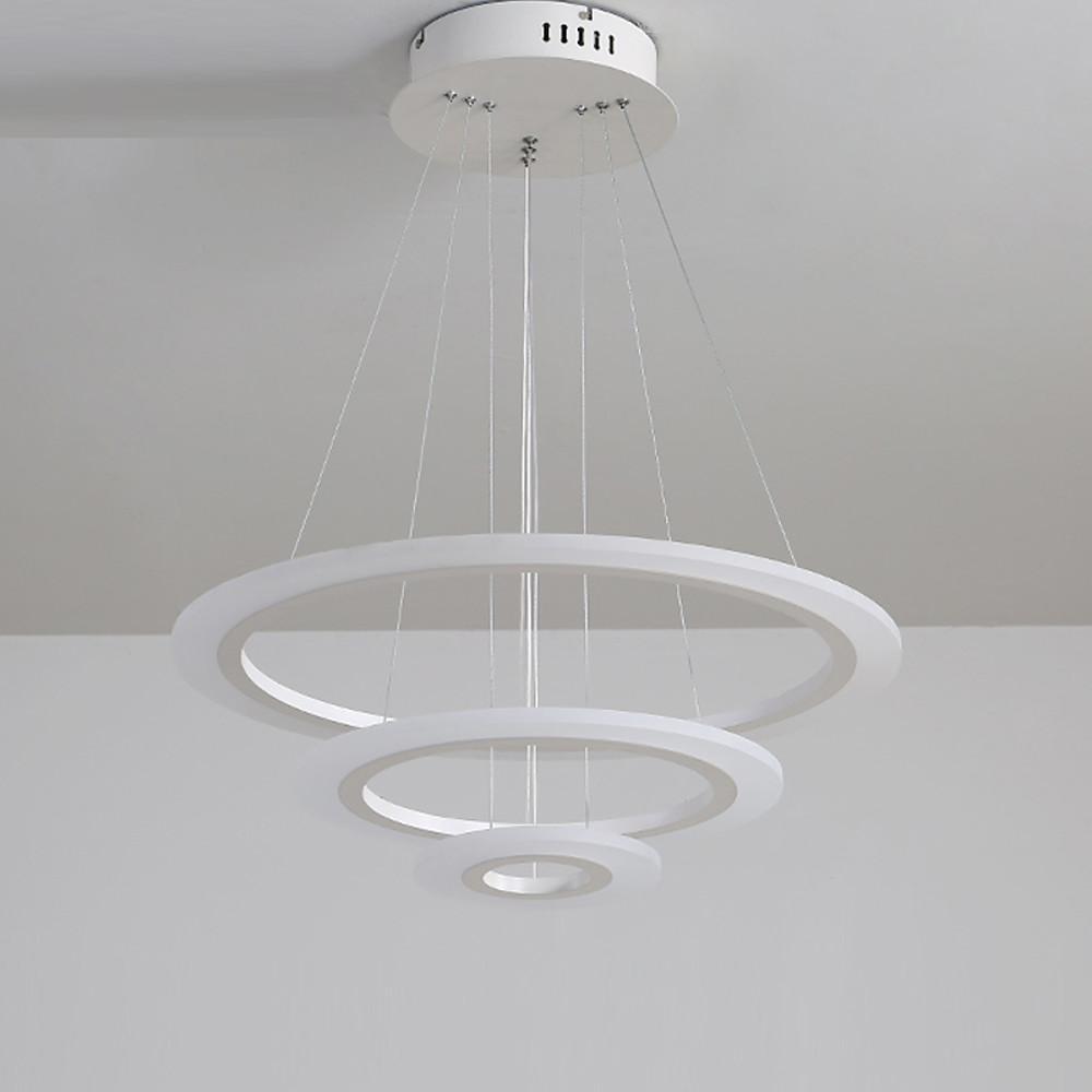 White 3 Ring Adjustable LED Chandelier Modern Circle Pendant Light for Living Room