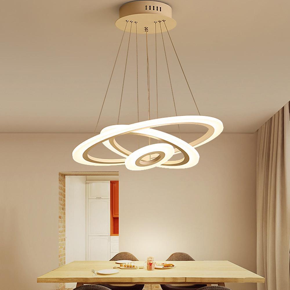 White 3 Ring Adjustable LED Chandelier Modern Circle Pendant Light for Living Room
