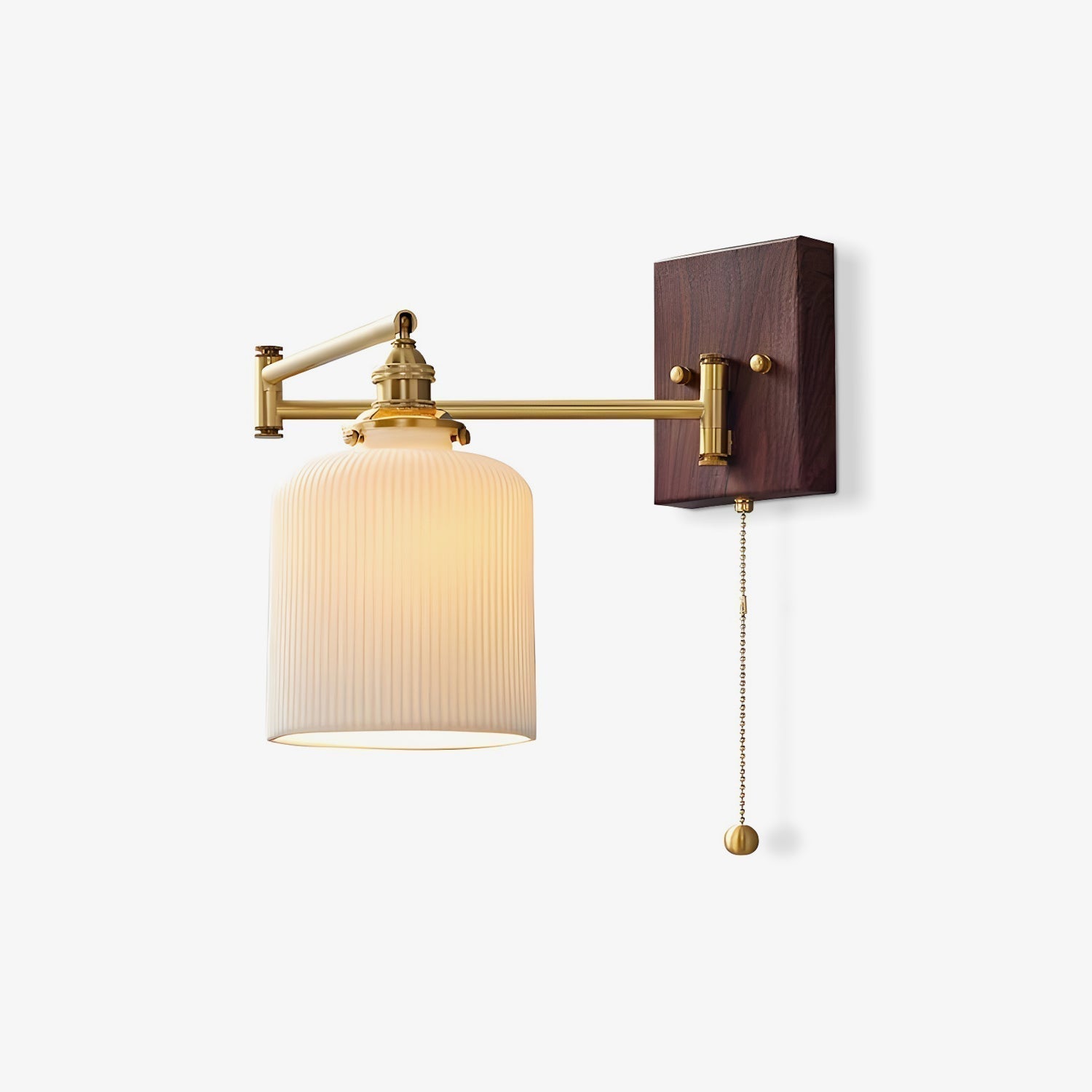 White Ceramic Geometric Wall Lamp Sconce with Pull Chain Minimalist Indoor Light Fixture