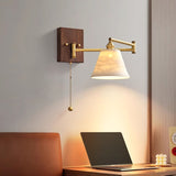 White Ceramic Geometric Wall Lamp Sconce with Pull Chain Minimalist Indoor Light Fixture