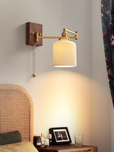 White Ceramic Geometric Wall Lamp Sconce with Pull Chain Minimalist Indoor Light Fixture