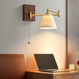 White Ceramic Geometric Wall Lamp Sconce with Pull Chain Minimalist Indoor Light Fixture