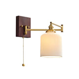 White Ceramic Geometric Wall Lamp Sconce with Pull Chain Minimalist Indoor Light Fixture