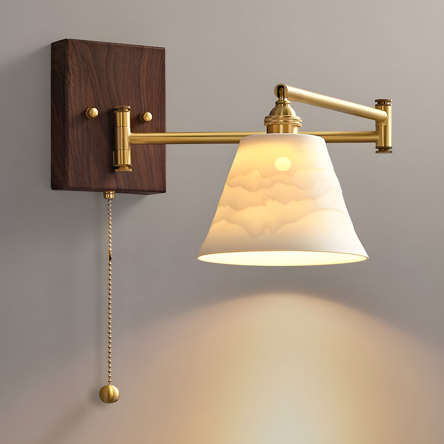 White Ceramic Geometric Wall Lamp Sconce with Pull Chain Minimalist Indoor Light Fixture