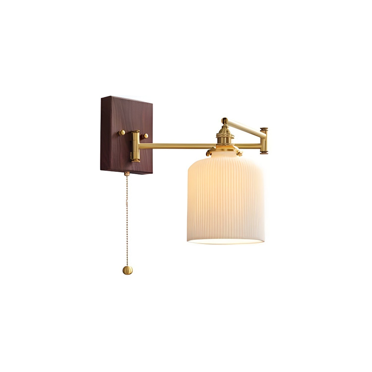 White Ceramic Geometric Wall Lamp Sconce with Pull Chain Minimalist Indoor Light Fixture