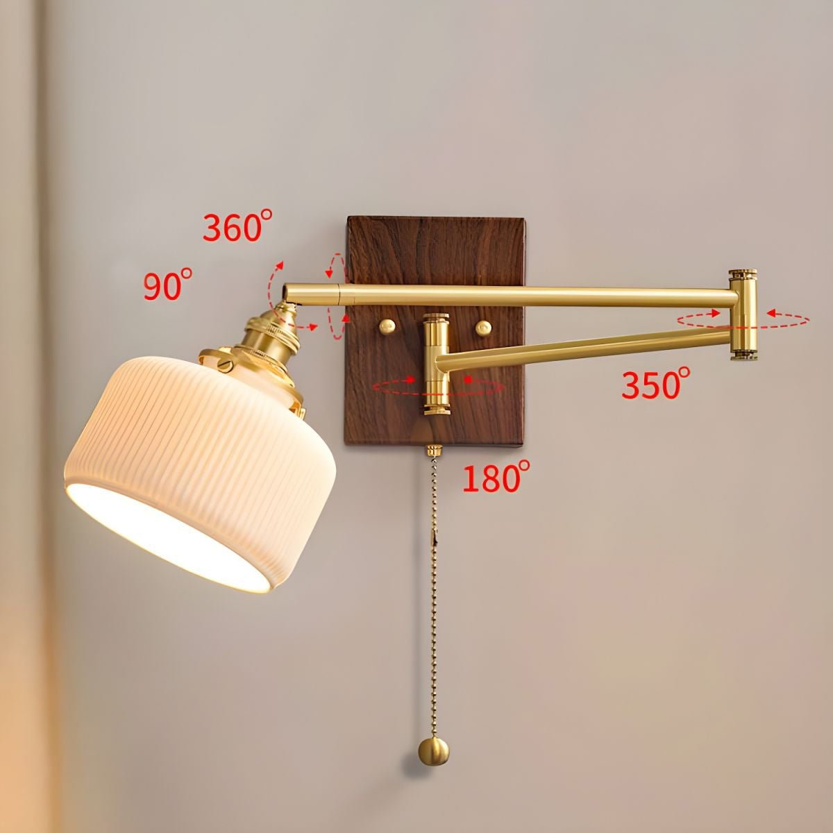 White Ceramic Geometric Wall Lamp Sconce with Pull Chain Minimalist Indoor Light Fixture