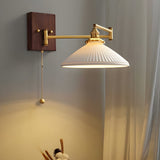 White Ceramic Geometric Wall Lamp Sconce with Pull Chain Minimalist Indoor Light Fixture