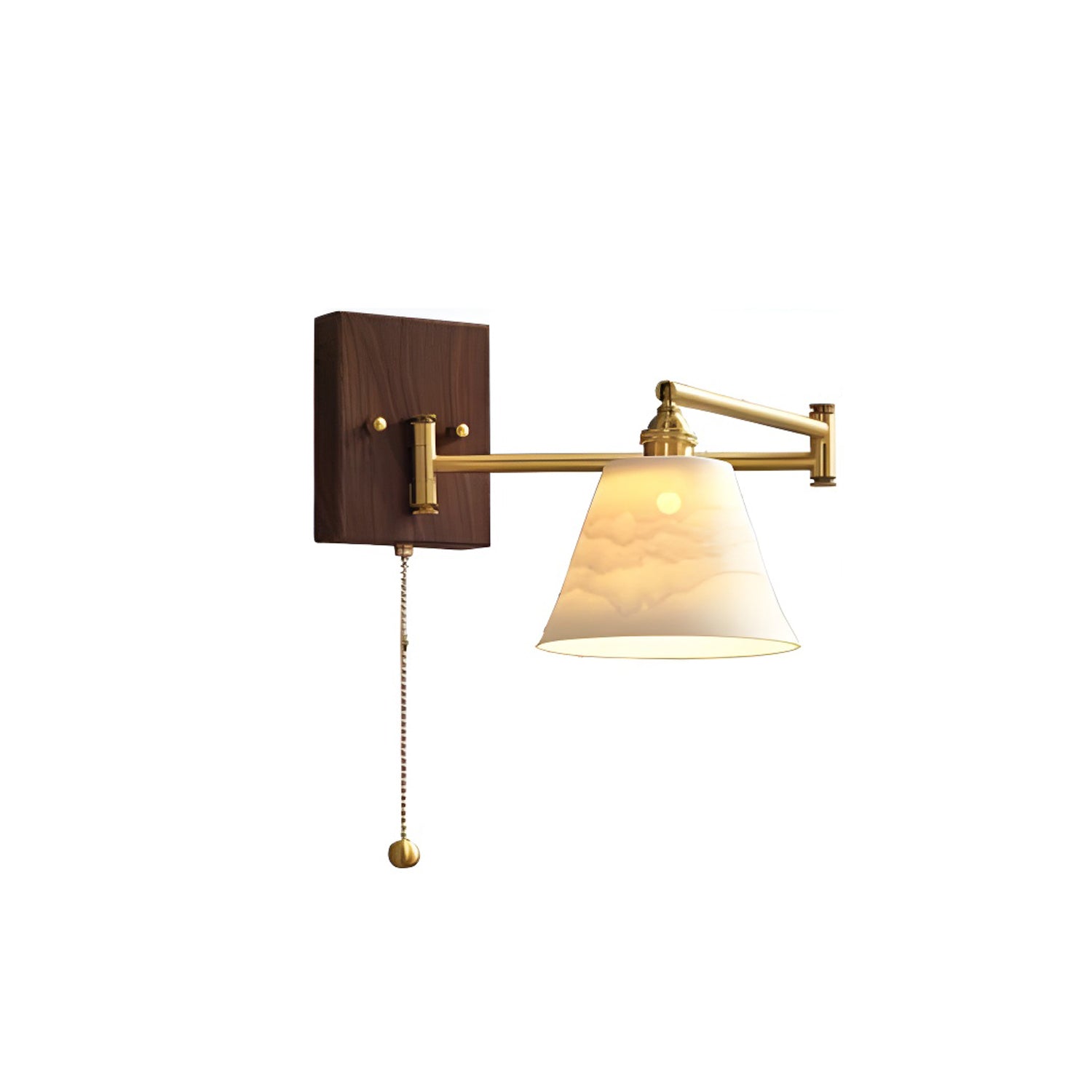 White Ceramic Geometric Wall Lamp Sconce with Pull Chain Minimalist Indoor Light Fixture