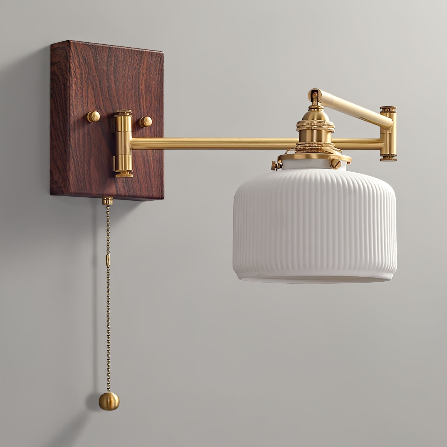 White Ceramic Geometric Wall Lamp Sconce with Pull Chain Minimalist Indoor Light Fixture