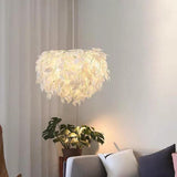 White Fabric Feather Cloud Pendant Light Modern Scandinavian Gold LED Chandelier 24 Inch