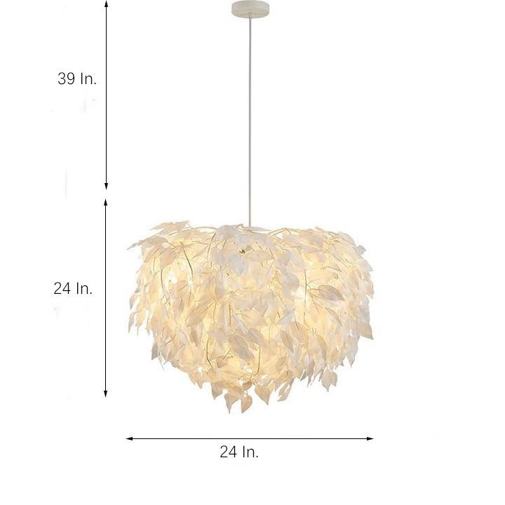 White Fabric Feather Cloud Pendant Light Modern Scandinavian Gold LED Chandelier 24 Inch