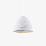 White Floral Embossed Resin Pendant Light Dome Shaped Hanging Lamp for Home Decor