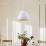 White Floral Embossed Resin Pendant Light Dome Shaped Hanging Lamp for Home Decor