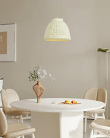 White Floral Embossed Resin Pendant Light Dome Shaped Hanging Lamp for Home Decor