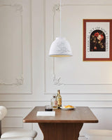 White Floral Embossed Resin Pendant Light Dome Shaped Hanging Lamp for Home Decor
