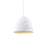 White Floral Embossed Resin Pendant Light Dome Shaped Hanging Lamp for Home Decor