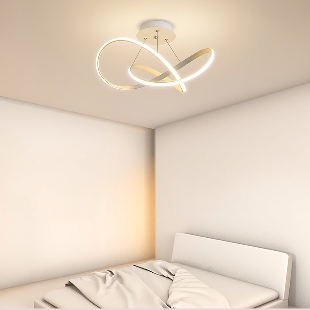 Modern Geometric White Ribbon LED Flush Mount Ceiling Light Dimmable Circular Fixture