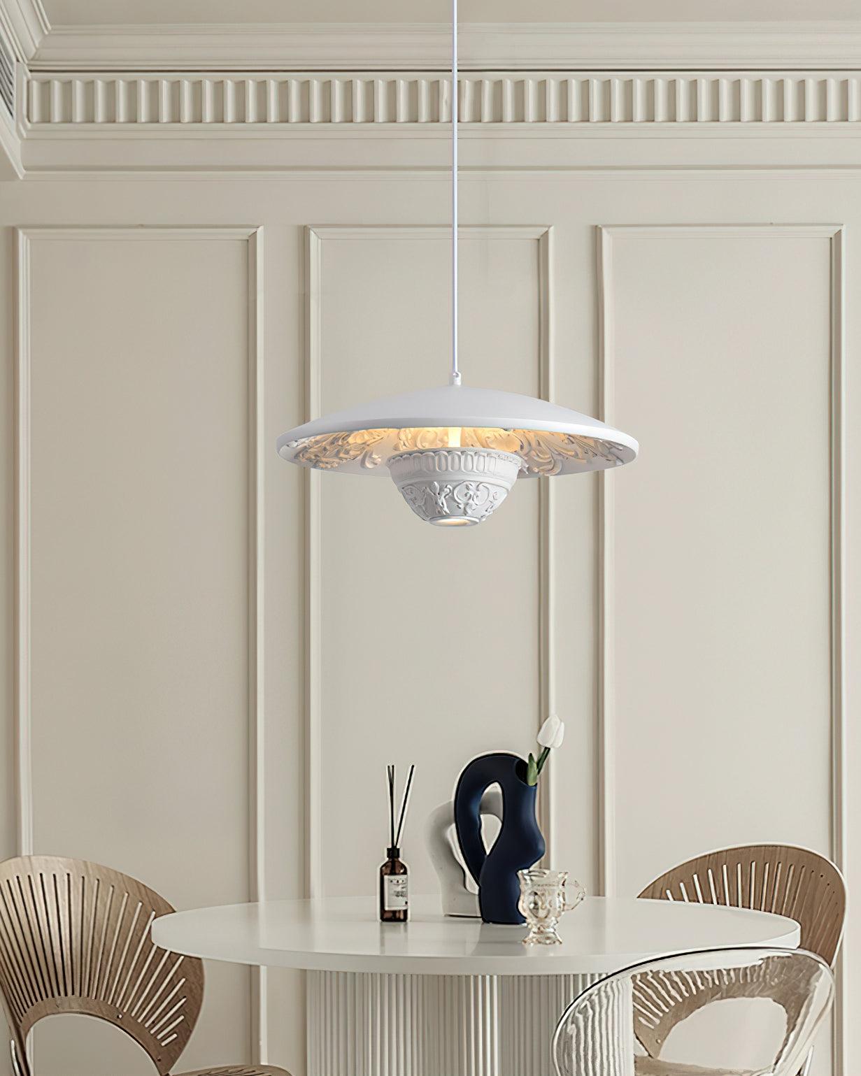 White Flying Saucer Resin Pendant Lamp Modern Integrated LED Hanging Light Fixture
